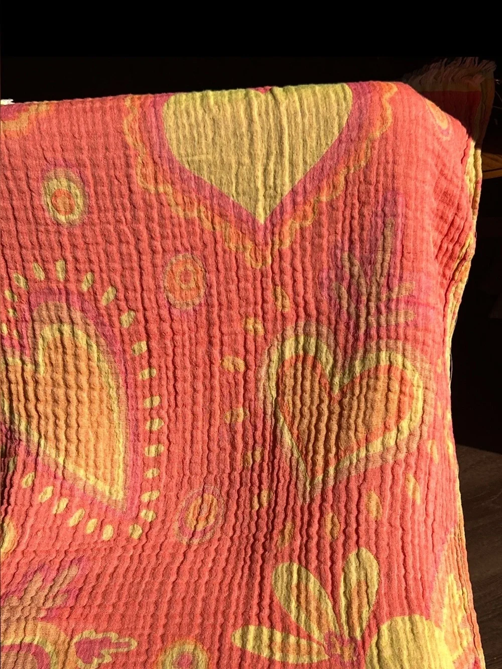 SET Pink Yellow Heart Patterned Curtain Set of 2 Organic Cotton Loom Weave NEW